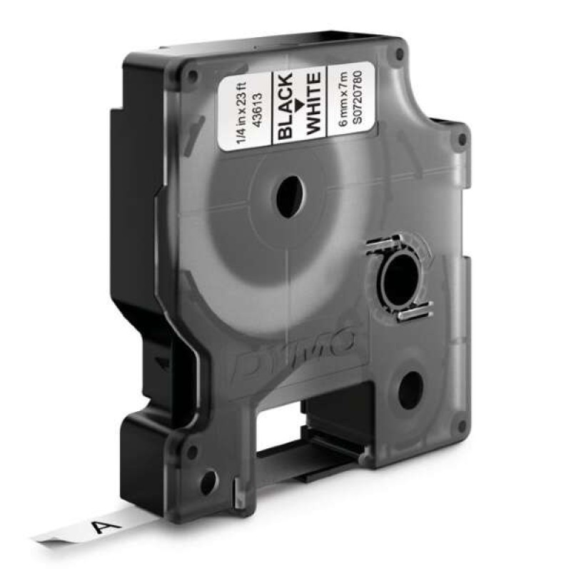 Dymo D1 Fita de Etiquetas Original para Rotuladora - Texto Preto sobre fondo Branco - Largura 6mm x 7 metros - S0720780