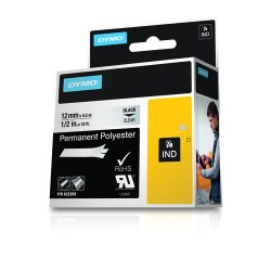 Dymo Rhino ID1-12 Fita de Etiquetas Original para Rotuladora - Texto Preto sobre Fondo Transparente - Largura 12mm x 5.5 metros 