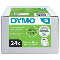 Dymo LabelWriter 13187 Multipack de 24 Rolos de Etiquetas Originais Autoadesivas - Recomendadas para Direcciones -Medidas 36x89m