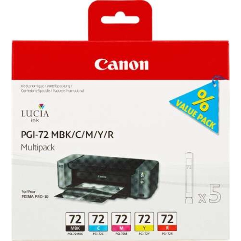 Canon PGI72 Pack de 5 Tinteiros Originais - Preto Mate, Cyan, Magenta, Amarelo, Vermelho - 6402B009
