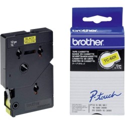 Brother TC601 Fita Laminada Original para Rotuladora - Texto Preto sobre Fondo Amarelo - Largura 12mm x 7 metros