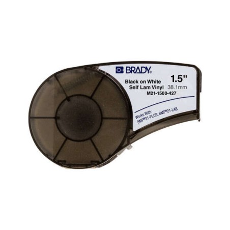 Brady M21-1500-427 Fita de Etiquetas Original de Vinilo envolventes e autolaminables - Texto Preto sobre fondo Branco - Largura 