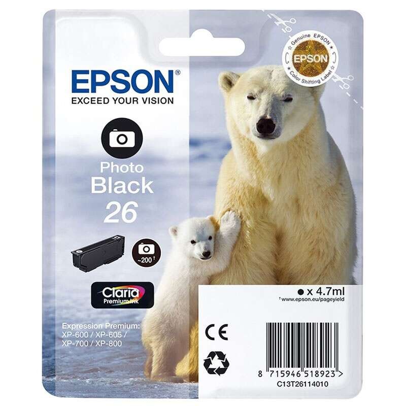Epson T2611 (26) Preto Photo Tinteiro Original - C13T26114012