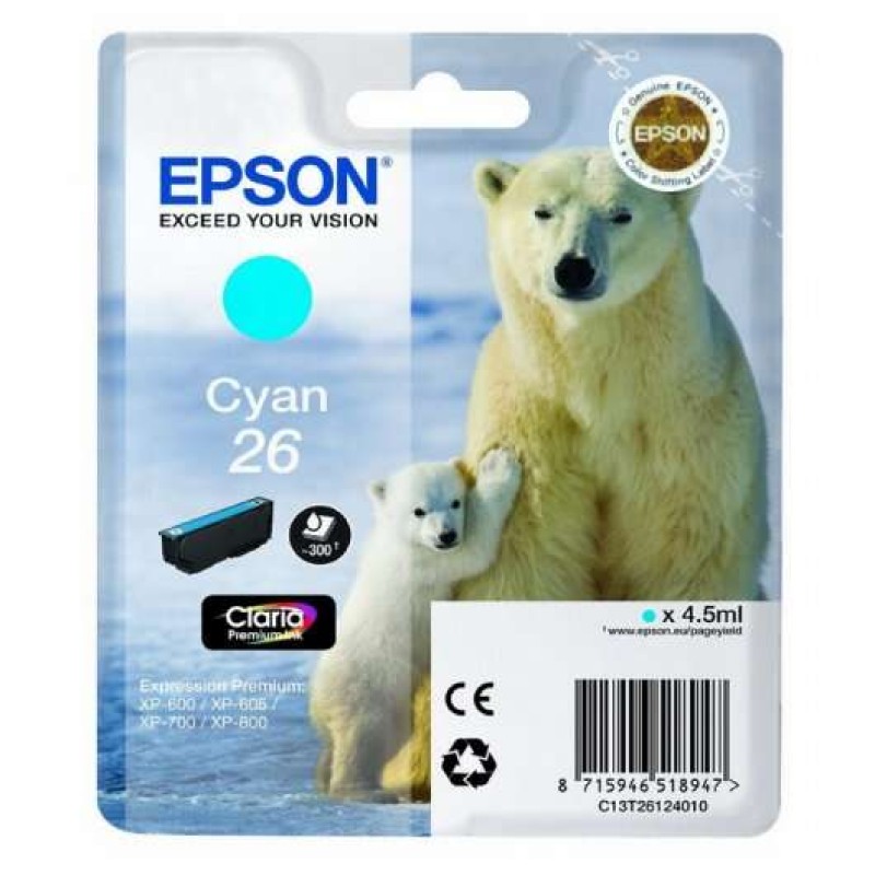 Epson T2612 (26) Ciano Tinteiro Original - C13T26124012