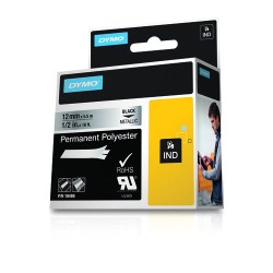 Dymo Rhino ID1-12 Fita de Etiquetas Original para Rotuladora - Texto Preto sobre Fondo Plata - Largura 12mm x 5.5 metros - 18486