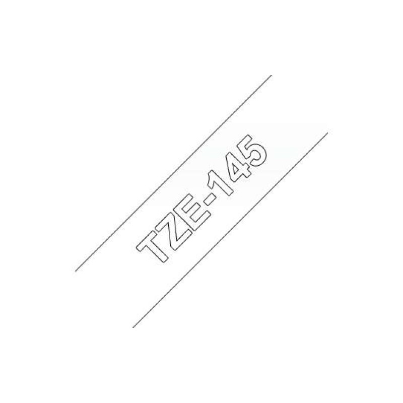 Brother TZe145 Fita Laminada Compatível de Etiquetas - Texto Branco sobre fondo transparente - Largura 18mm x 8 metros