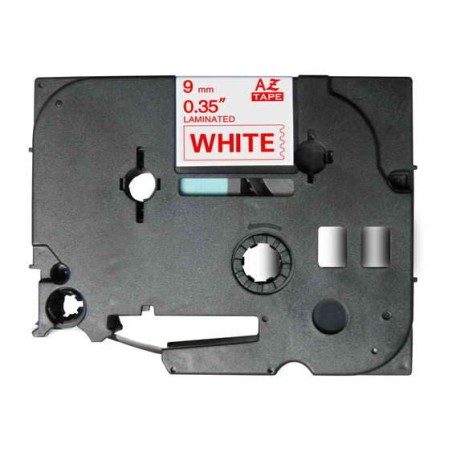 Brother TZe222 Fita Laminada Compatível de Etiquetas - Texto Vermelho sobre fondo Branco - Largura 9mm x 8 metros