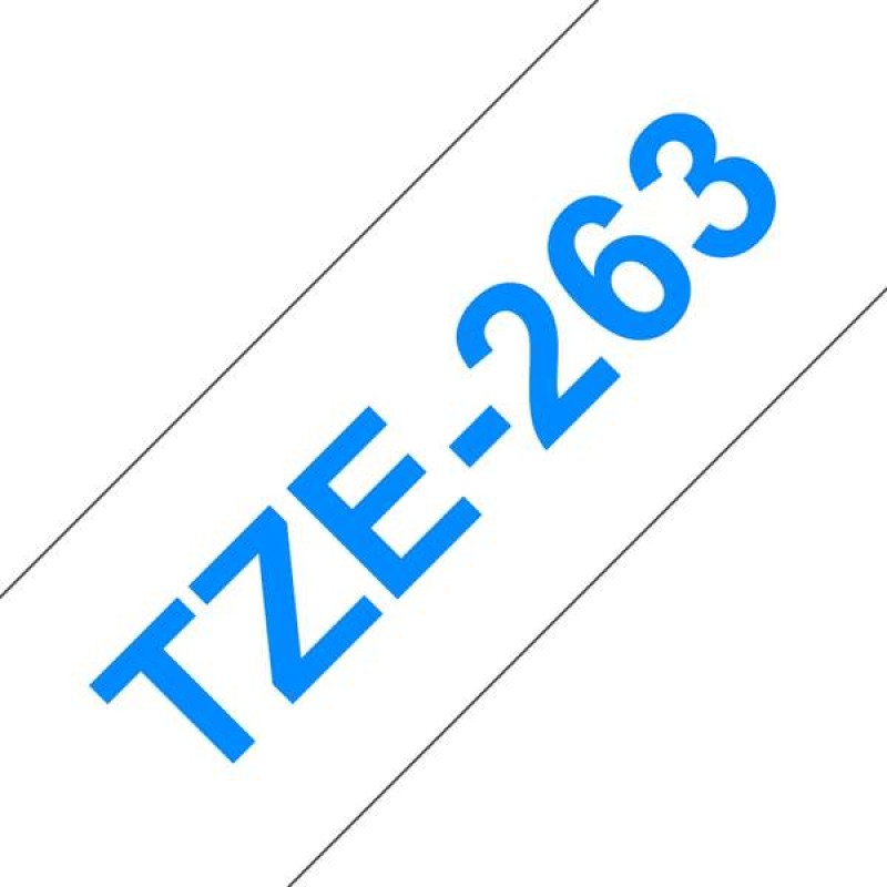 Brother TZe263 Fita Laminada Compatível de Etiquetas - Texto Azul sobre fondo Branco - Largura 36mm x 8 metros