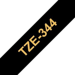 Brother TZe344 Fita Laminada Compatível de Etiquetas - Texto dorado sobre fondo Preto - Largura 18mm x 8 metros