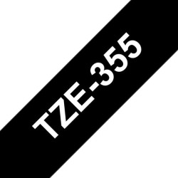 Brother TZe355 Fita Laminada Compatível de Etiquetas - Texto Branco sobre fondo Preto - Largura 24mm x 8 metros