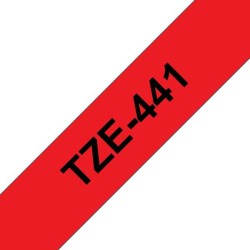 Brother TZe441 Fita Laminada Compatível de Etiquetas - Texto Preto sobre fondo Vermelho - Largura 18mm x 8 metros