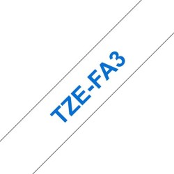 Brother TZeFA3 Fita Textil Compatível de Etiquetas - Texto Azul sobre fondo Branco - Largura 12mm x 3 metros