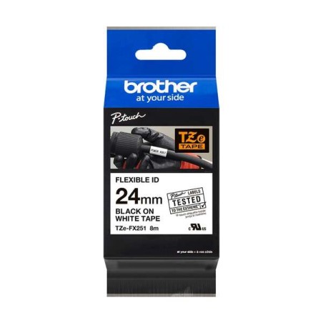 Brother TZeFX251 Fita Laminada Flexible Original de Etiquetas - Texto Preto sobre fondo Branco - Largura 24mm x 8 metros