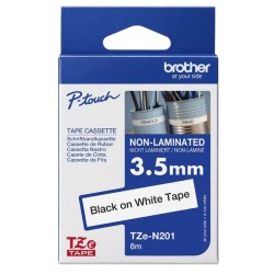 Brother TZEN201 Fita Não Laminada Original - Texto Preto sobre Fondo Branco - Largura 3.5mm x 8 metros