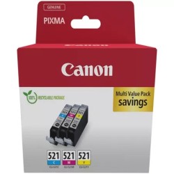 Canon CLI521 Pack de 3 Tinteiros Originais - Ciano, Magenta, Amarelo - 2934B015/2934B010