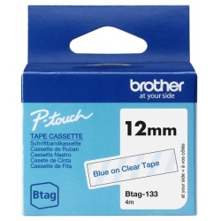 Brother Btag-133 Fita 12mm - Texto Azul sobre Fondo Transparente - Medidas 12mmx4 Metros - Apta para PTN10, PTN20, PTN25BT