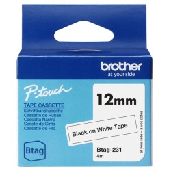 Brother Btag-231 Fita 12mm - Texto Preto sobre Fondo Branco - Medidas 12mmx4 Metros - Apta para PTN10, PTN20, PTN25BT