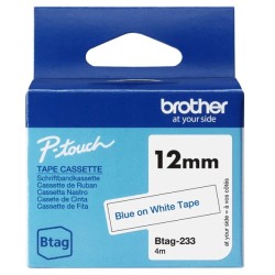Brother Btag-233 Fita 12mm - Texto Azul sobre Fondo Branco - Medidas 12mmx4 Metros - Apta para PTN10, PTN20, PTN25BT