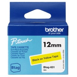 Brother Btag-631 Fita 12mm - Texto Preto sobre Fondo Amarelo - Medidas 12mmx4 Metros - Apta para PTN10, PTN20, PTN25BT