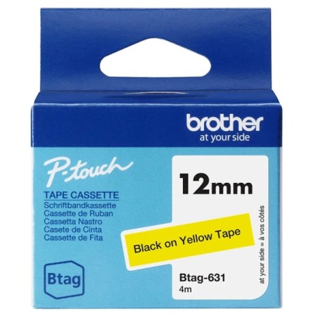 Brother Btag-631 Fita 12mm - Texto Preto sobre Fondo Amarelo - Medidas 12mmx4 Metros - Apta para PTN10, PTN20, PTN25BT