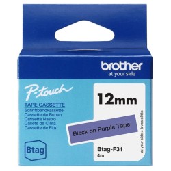 Brother Btag-F31 Fita 12mm - Texto Preto sobre Fondo Roxo - Medidas 12mmx4 Metros - Apta para PTN10, PTN20, PTN25BT