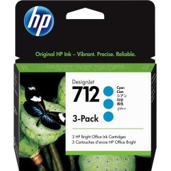 HP 712 Cyan Pack de 3 Tinteiros Originais - 3ED77A